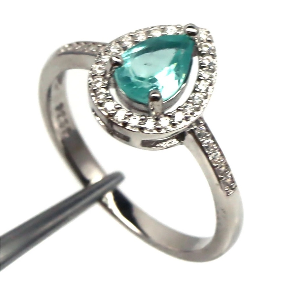 Stunning Natural blue Apatite Pear cut w/ Zircon in 925 Sterling Silver Sz 6.75